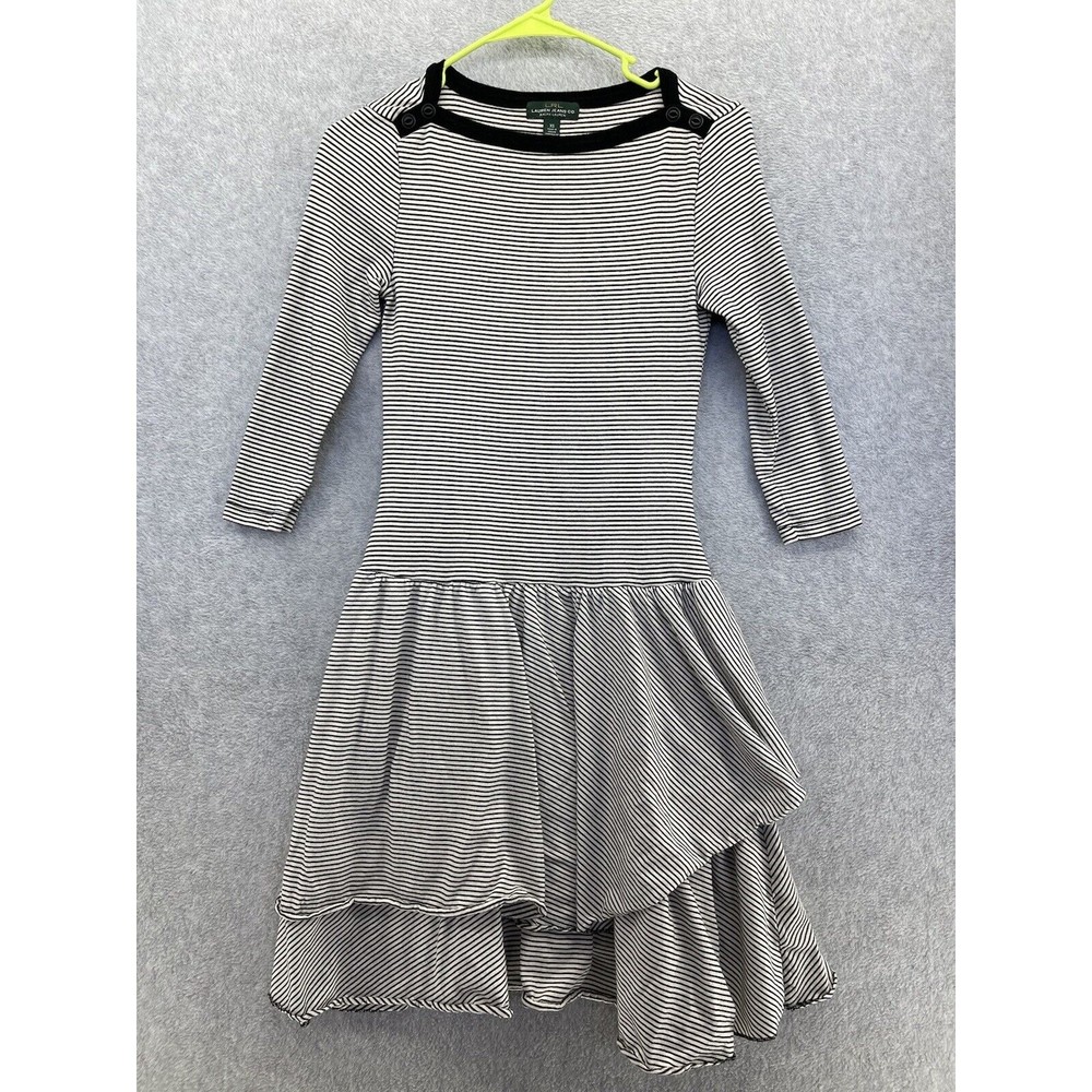 Lauren Ralph Lauren Women's Striped Dress Tiered Size XS Black White Long Sleeve